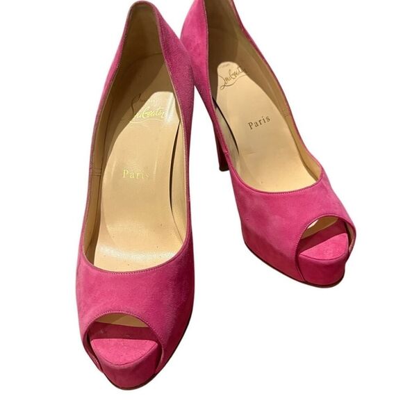 *BOGO FREE* Christian Louboutin Pink Prive Open Toe Velvet Pumps - Picture 2 of 12